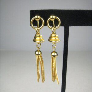 Roget Earrings CLIP ON Vintage Brushed Goldtone Modernist Dangle Statement